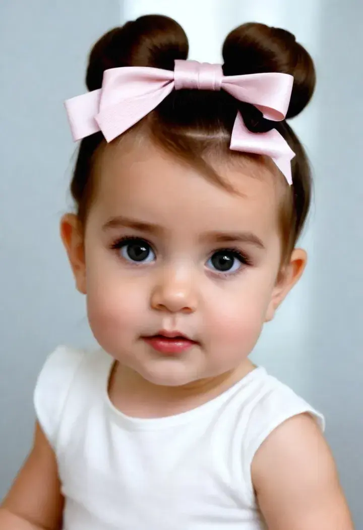  High Bun with a Bow Cute Baby Hairstyle