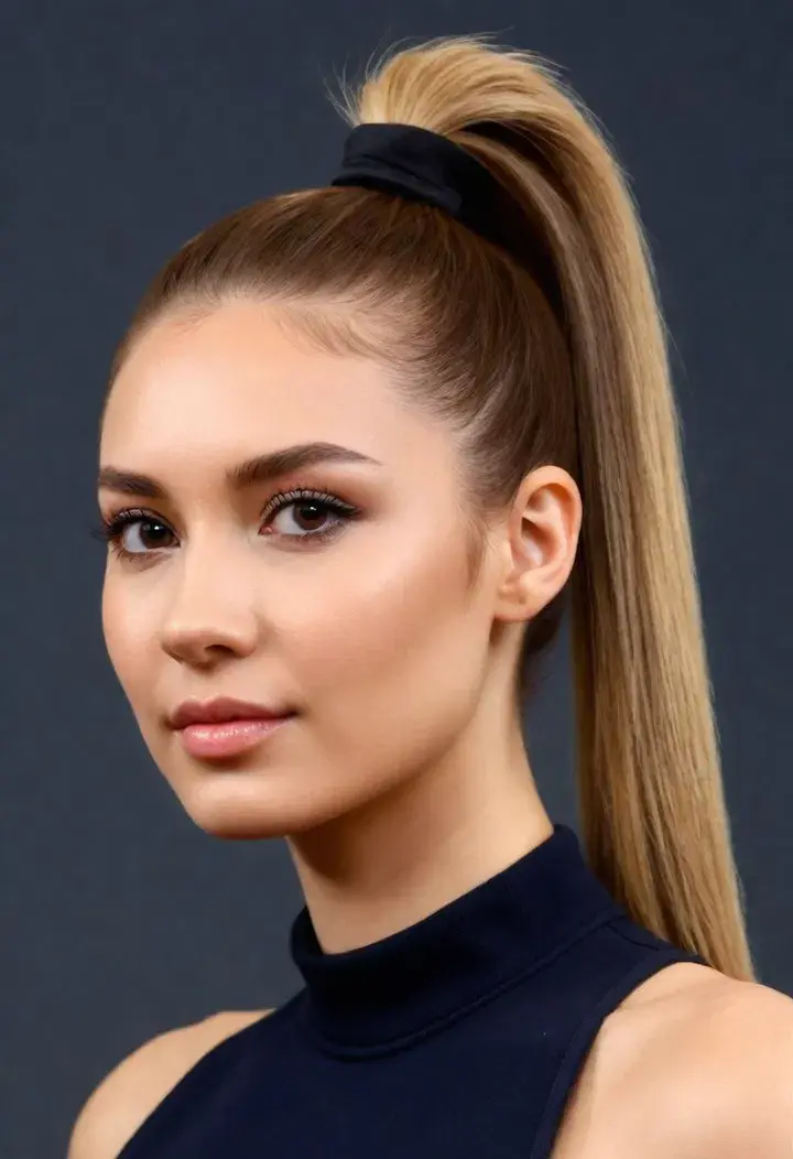 High Ponytail hairstyle for round face