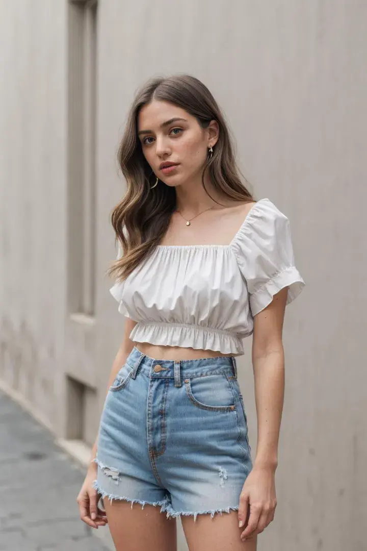 . High-Waisted Shorts and Blouse