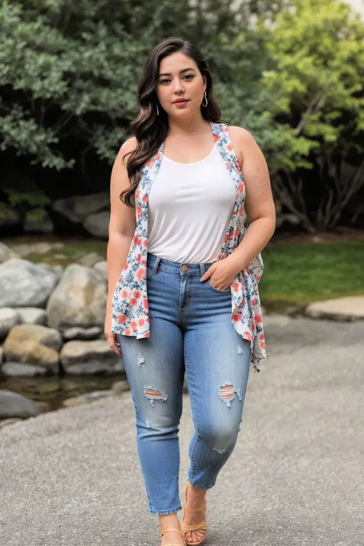 Kimono Over a Tank Top and Jeans