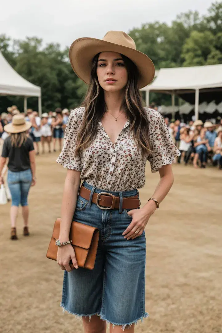 Leather Belt and Wide-Brimmed Hat