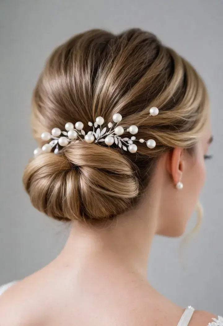 Loose Bun with Pearl Pins Wedding Hairstyle