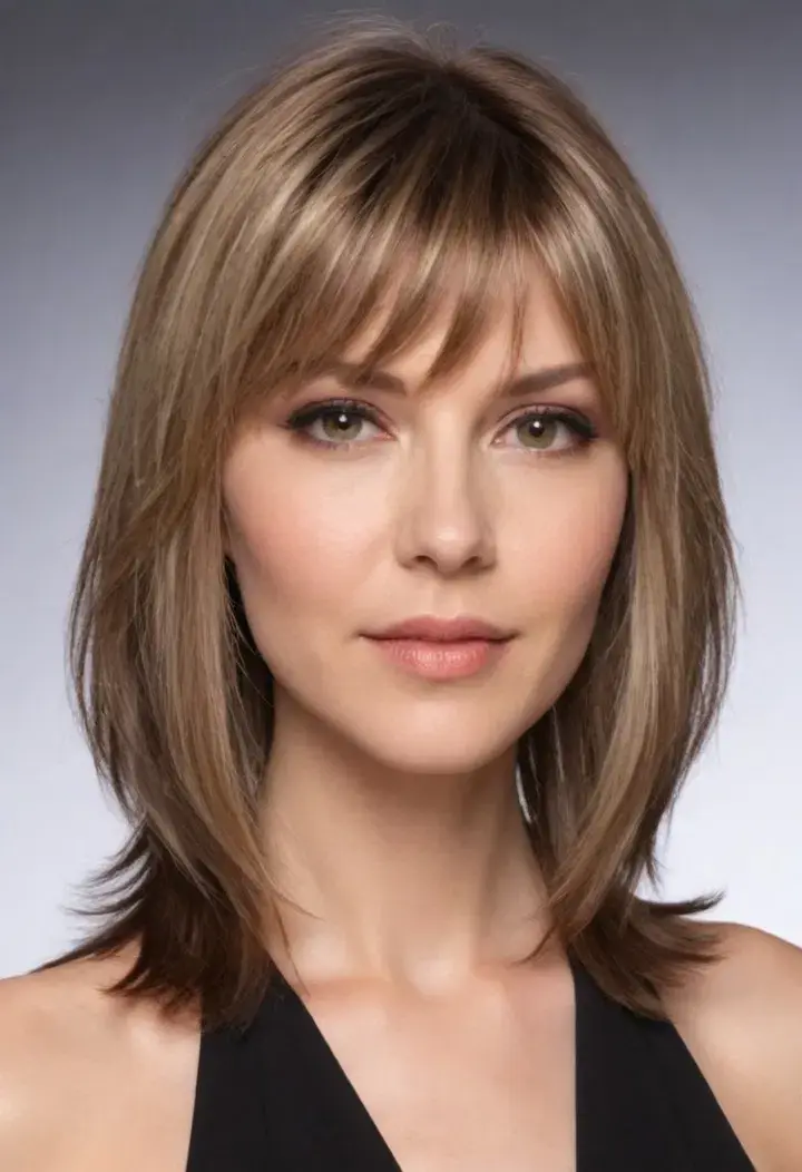  Medium Length with Feathered Bangs for hairstyle