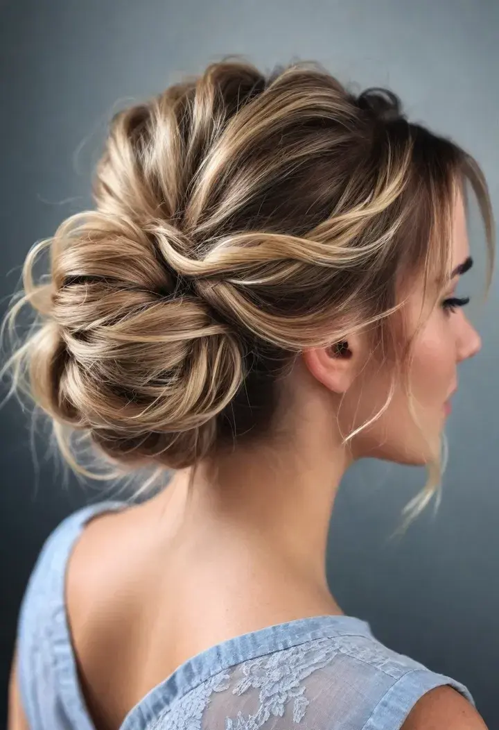 Messy Bun with Wispy Strands Wedding Hairstyle