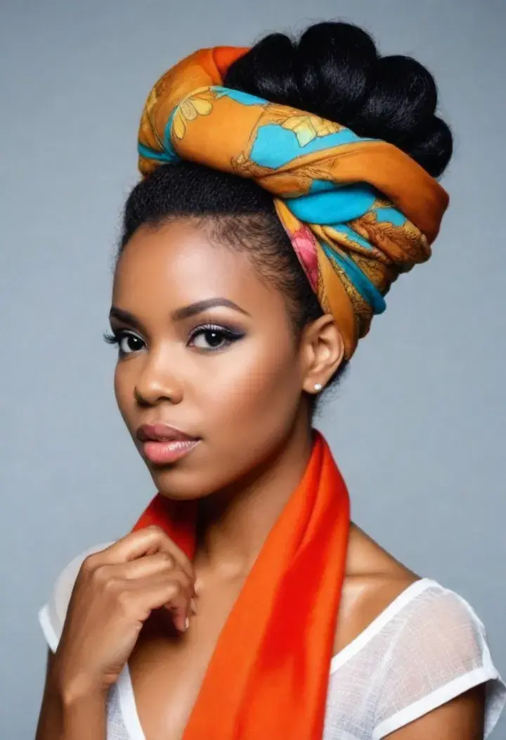  Natural Hair Updo with Scarf hairstyle for black women