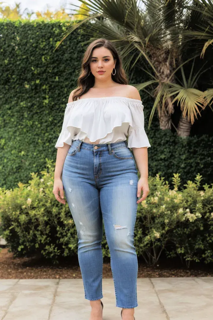 Off-the-Shoulder Tops with High-Rise Jeans
