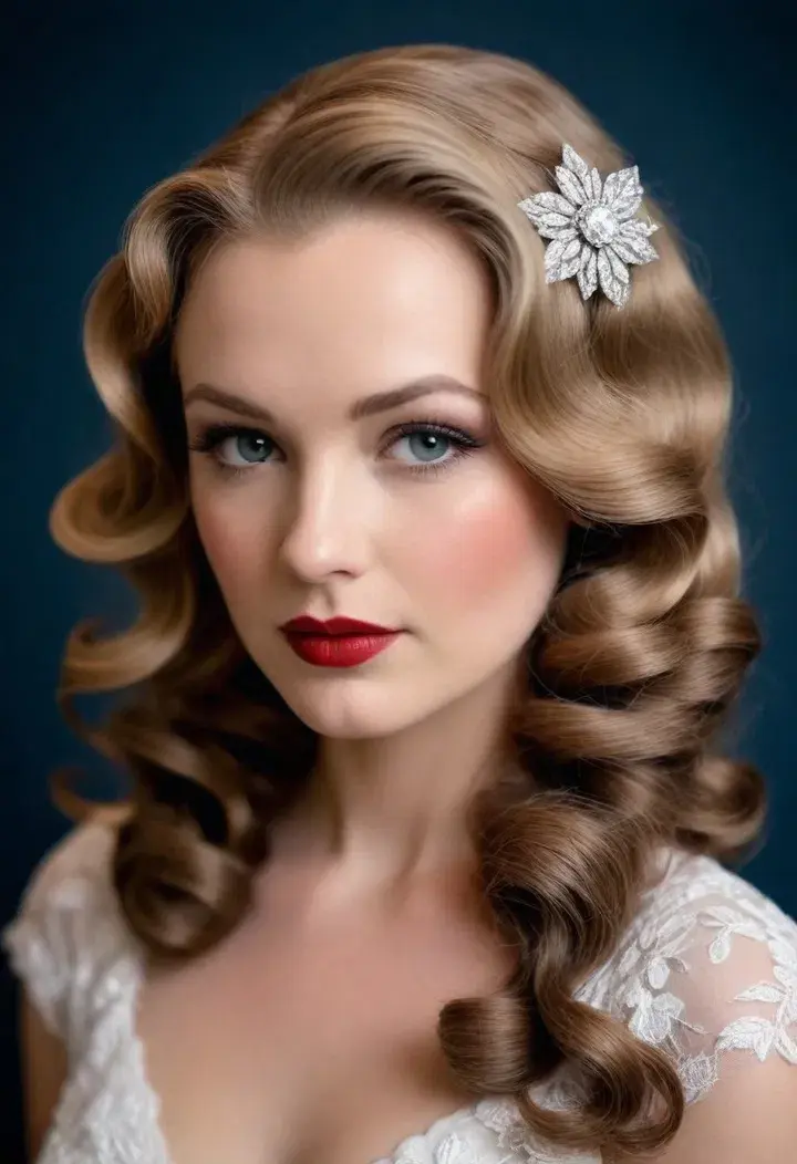 Old Hollywood Glamour Waves Wedding Hairstyle