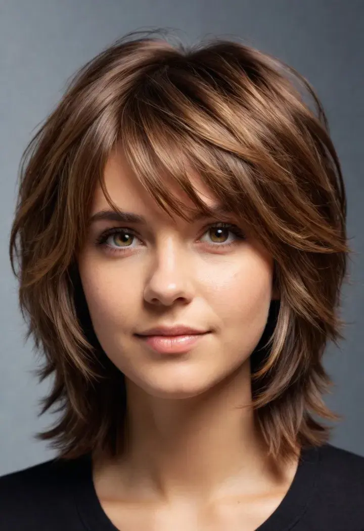 Shaggy Layers haircut for round face