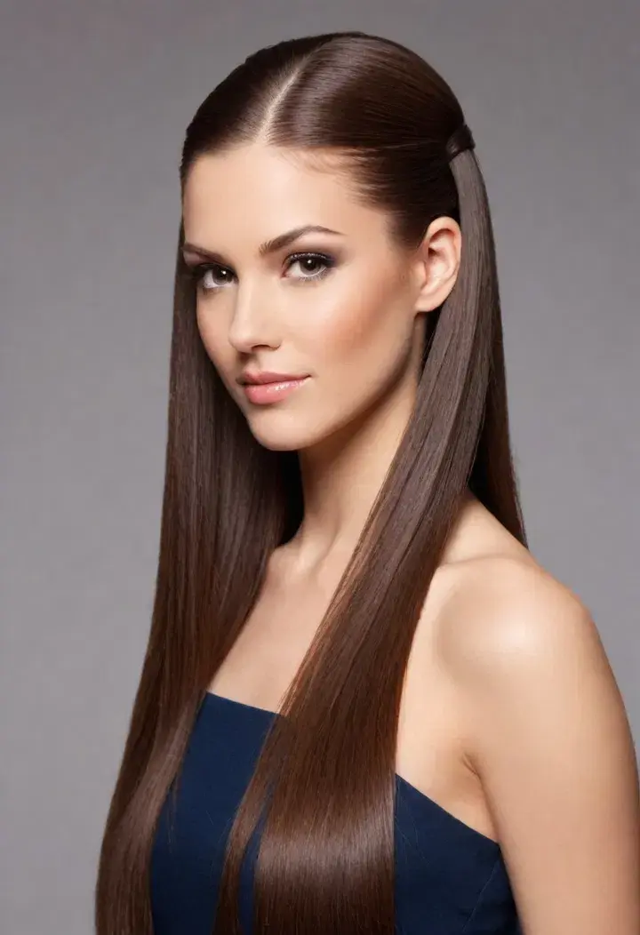 Sleek and Straight Half Up Half Down Hairstyle For Women