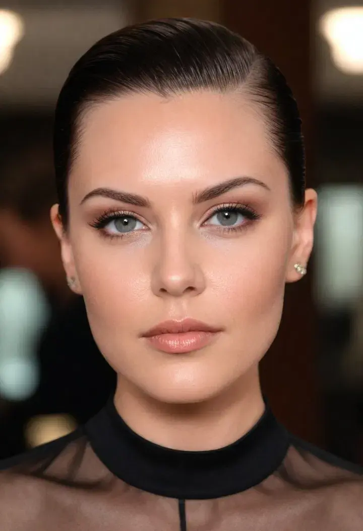 Slicked Back hairstyle for round face