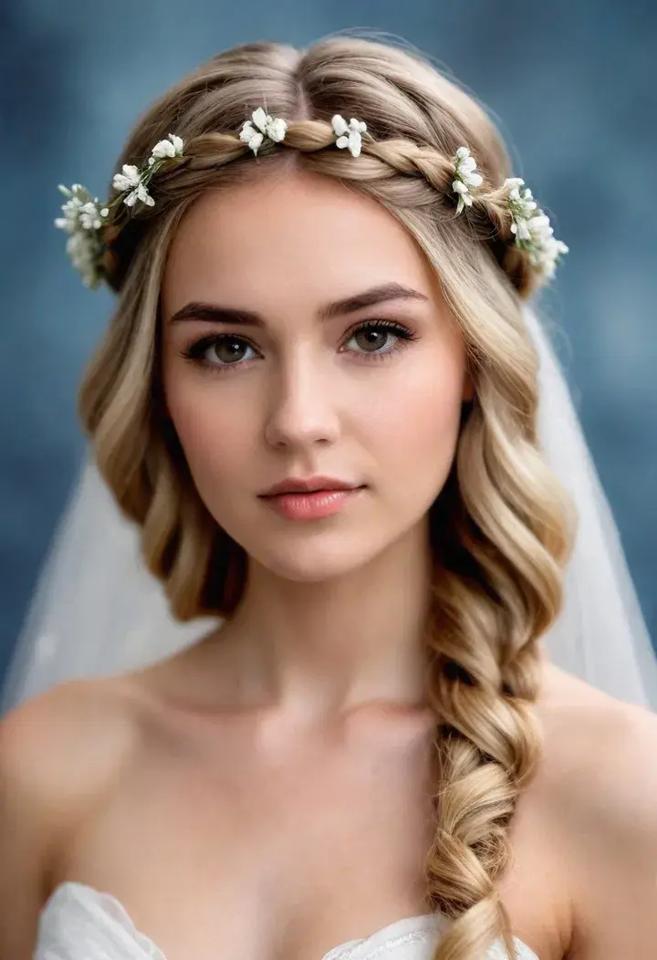 Soft Braided Halo Wedding Hairstyle