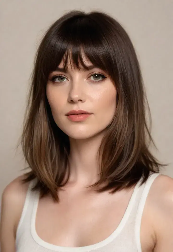  Soft Layered Cut with Curtain Bangs for medium length hairstyle
