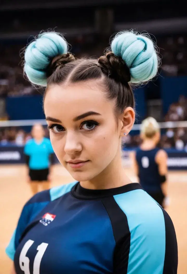 Space Buns volleyball haircut