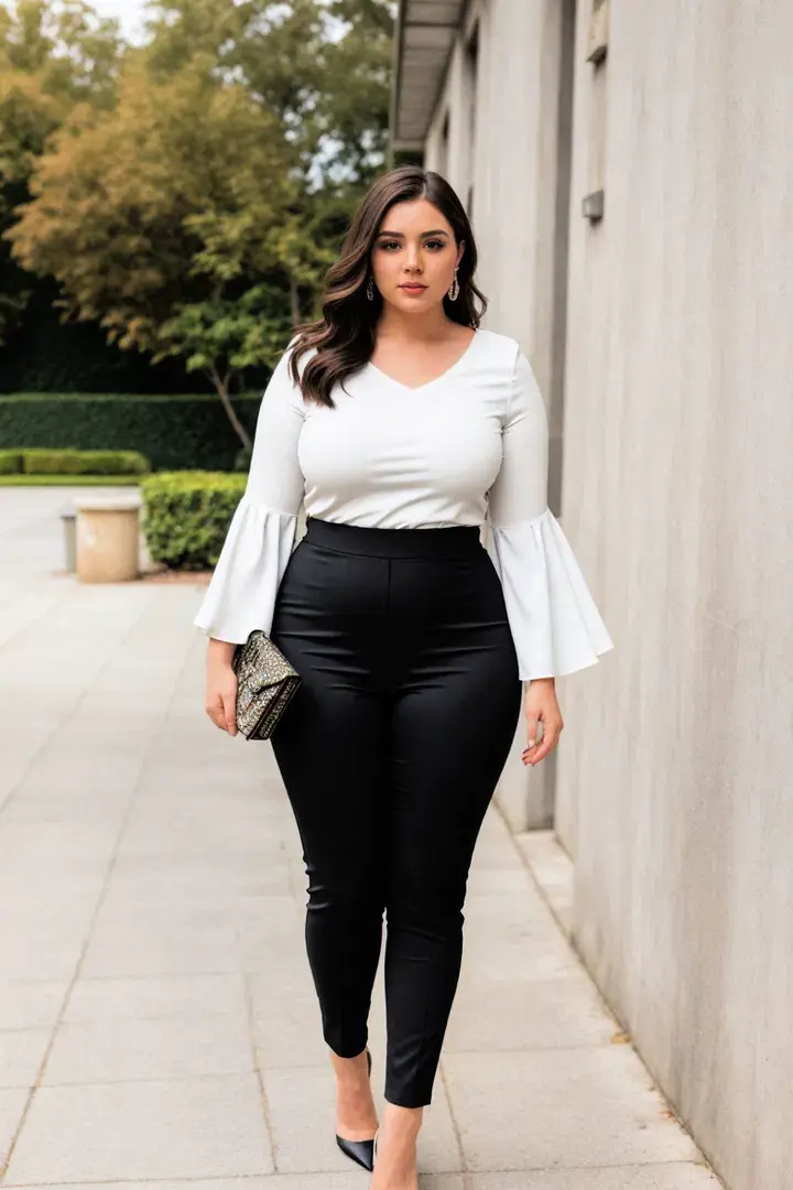 Statement Sleeve Top with Slim Pants