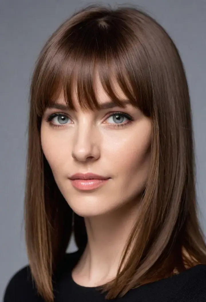  Straight Cut with Bangs for medium length hairstyle