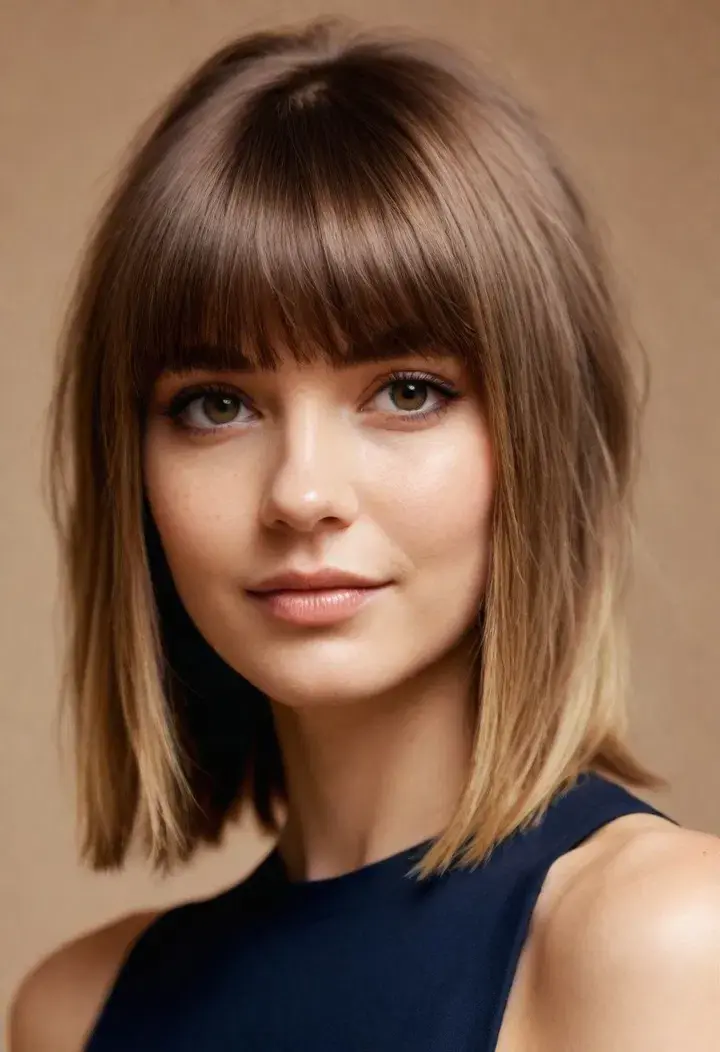 Textured Fringe hairstyle for round face