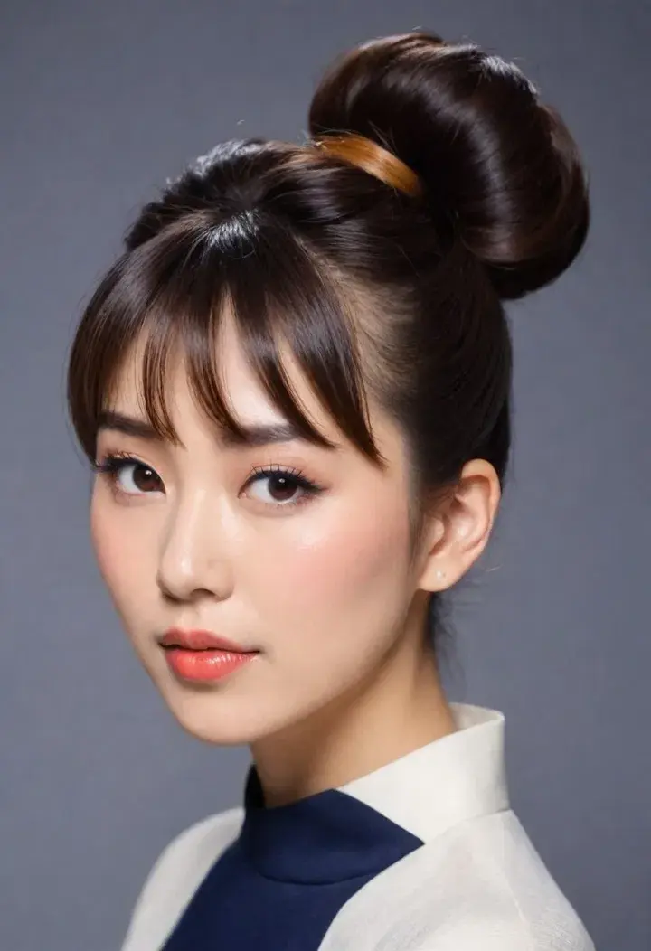 The High Bun with Bangs Japanese hairstyle