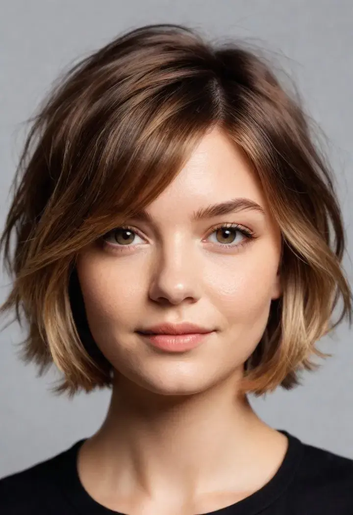 Tousled Bob haircut for round face