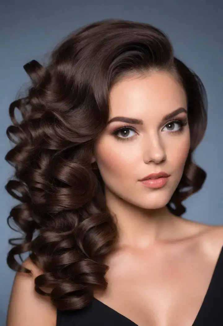 Voluminous Curls with Side Part for medium length hairstyle