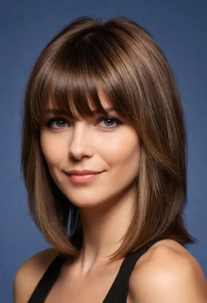  Medium Layered Cut with Bangs for medium length hairstyle