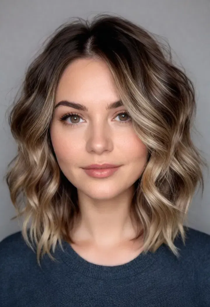 Wavy Lob with Highlights haircut for around face