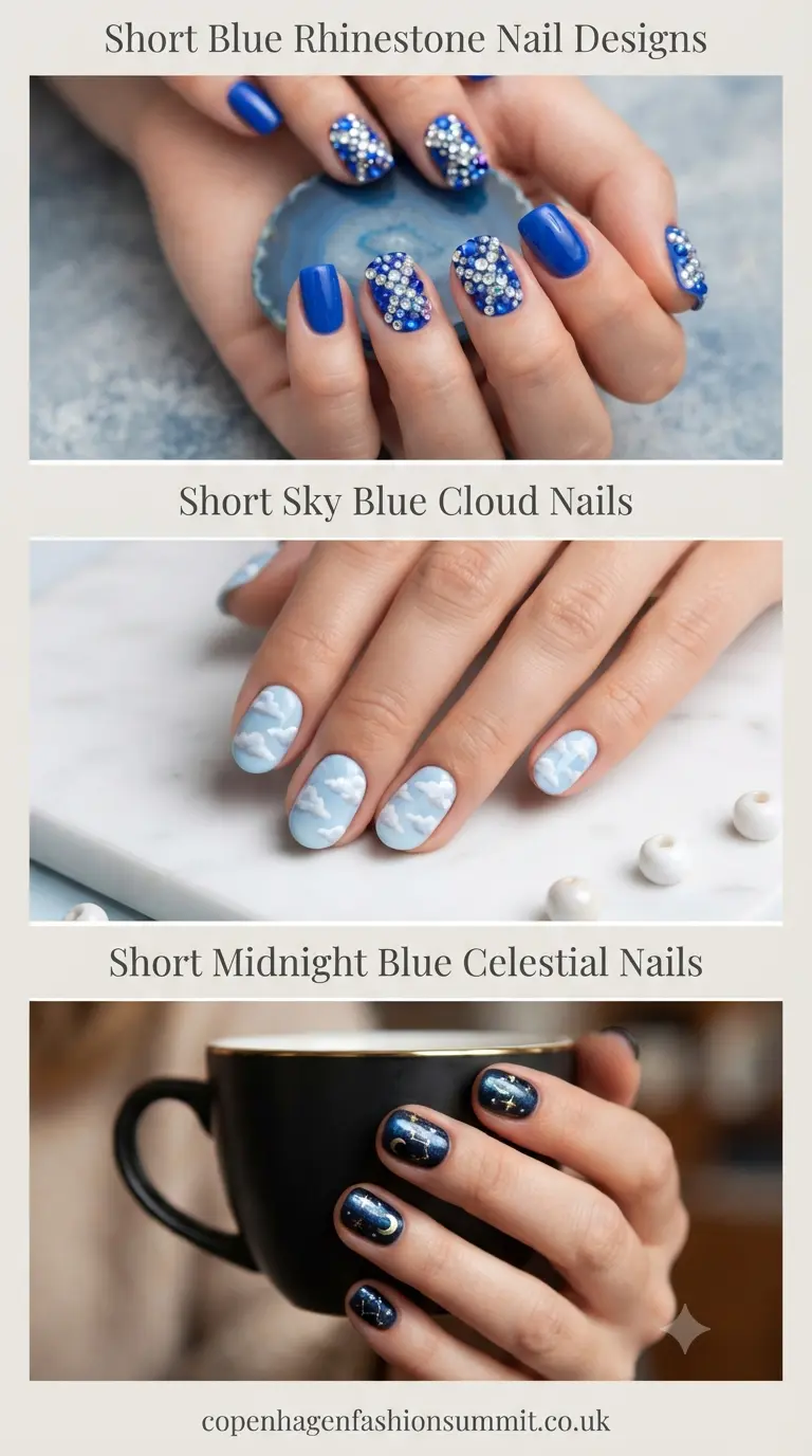 Blue Nails Short on Length but Big on Style  part 7