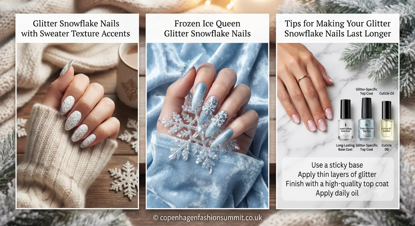 Glitter Snowflake Nails Inspo last part